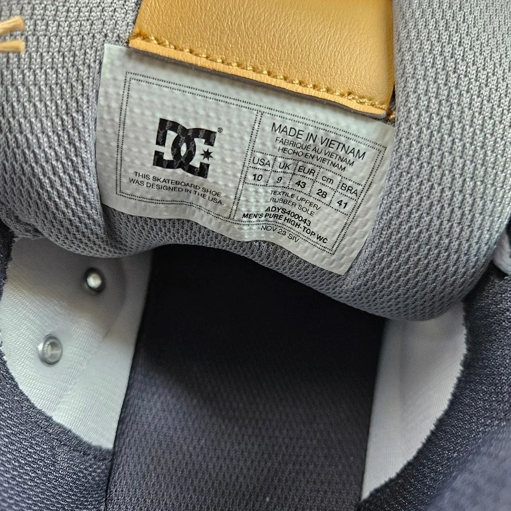 DC Shoes High Top Sneakers Mens 10 Grey Tan Skater Shoes Pure Streetwear